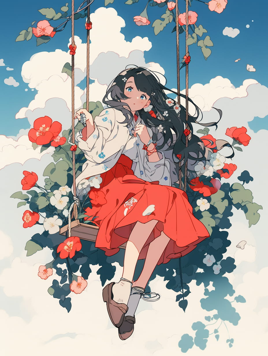 用 Midjourney AI 從塗鴉生成「花漾少女」：雲和花的符號與「今敏」的效果